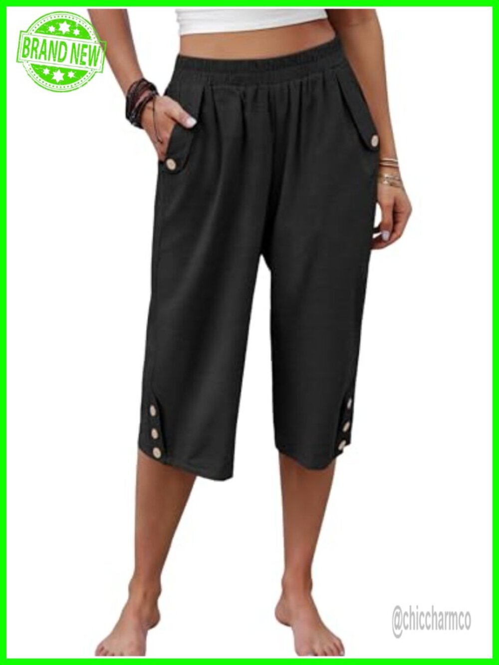 Wide Leg Capri Pants High Waist Beach Lounge Casual Summer